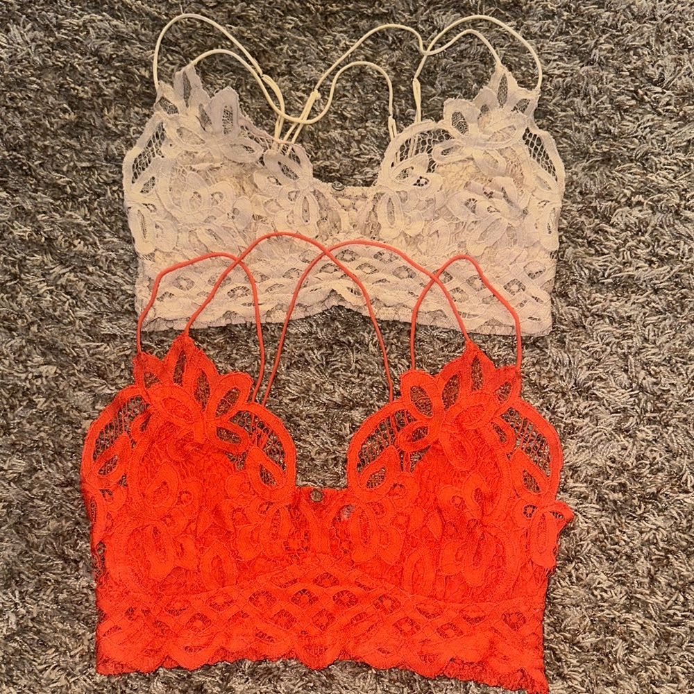 Free People Lace Bandeau Trio - Black, Red, Cream